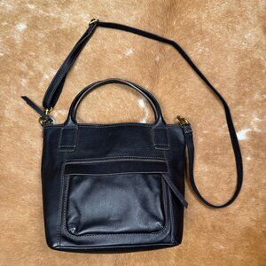 Fossil Aida Black Leather Satchel Bag With Crossbody Strap – Pebbled Leather